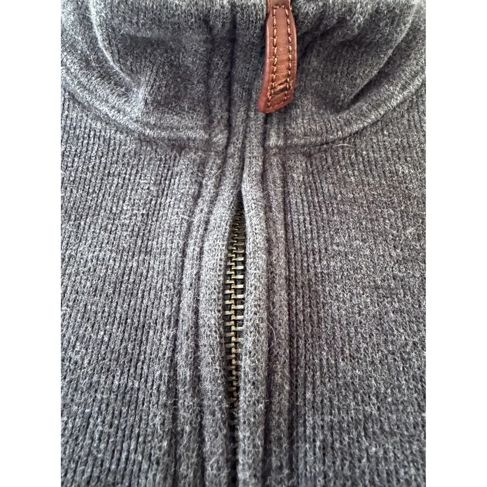 Lands End Mens Quarter Zip Pullover Sweater Charcoal Gray Cotton Ribbed Knit M